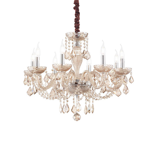 Ideal-Lux Rose SP8 8 Light Amber with Crystal Drops Chandelier 