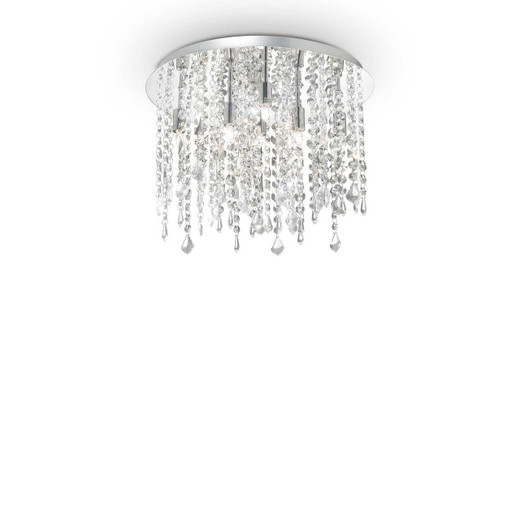 Ideal-Lux Royal PL8 8 Light Chrome with Cut Crystal Pendants Flush Ceiling Light 