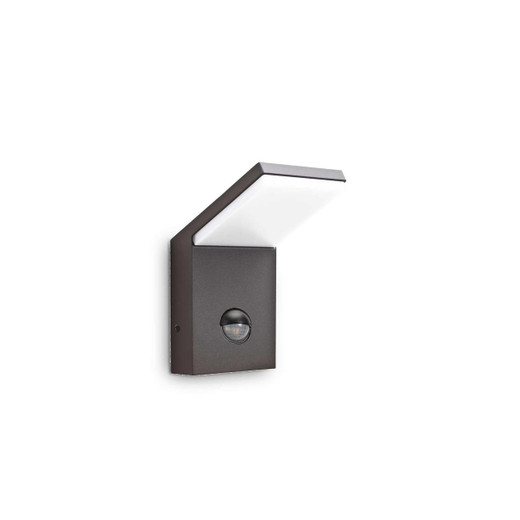 Ideal-Lux Style AP Anthracite with Opal Diffuser and PIR 4000K LED IP54 Wall Light 
