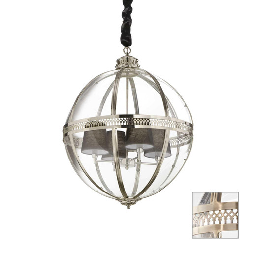 Ideal-Lux World SP4 4 Light Antique Brass with Clear Glass Diffuser Pendant Light 