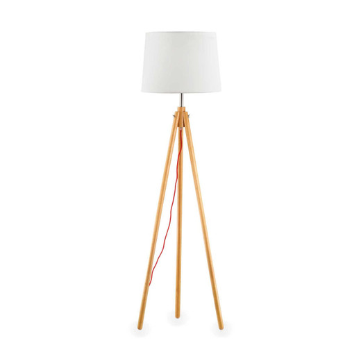 Ideal-Lux York PT1 White with Wooden Tripod Shaded Floor Lamp 