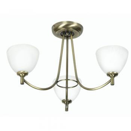 Oaks Lighting Hamburg 3 Light Antique Brass with Opal Glass Diffuser Semi Flush Ceiling Light 