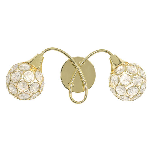 Oaks Lighting Lana 2 Light Polished Brass with Crystal Diffuser Wall Light 