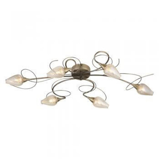 Oaks Lighting Lugh 6 Light Antique Brass with Glass Diffuser Semi Flush Ceiling Light 