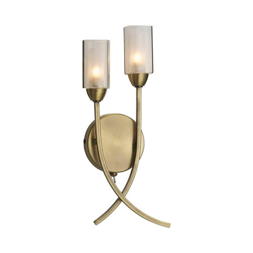 Oaks Lighting Ofira 2 Light Antique Brass with Cylinder Glass Wall Light  