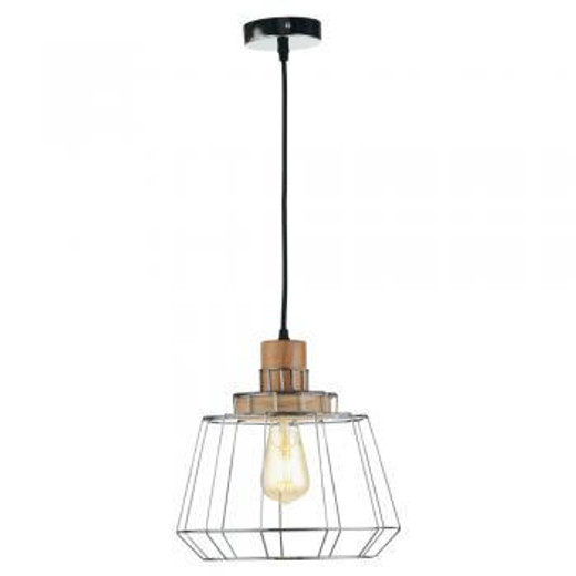 Oaks Lighting Rulo Chrome with Wire Frame and Wood Pendant Light 