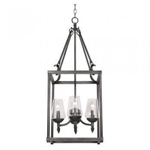 Oaks Lighting Corfe 4 Light Black Silver Metallic Lantern Pendant Light 