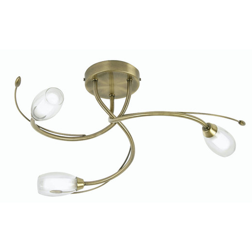 Oaks Lighting Pandora 3 Light Antique Brass Spiral Semi Flush Ceiling Light 