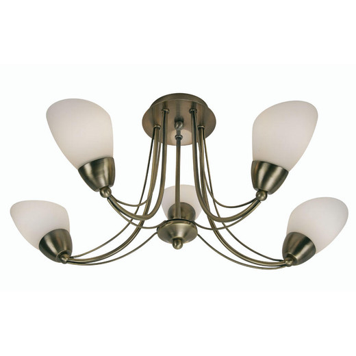 Oaks Lighting Altair 5 Light Antique Brass with Opal Glass Semi-Flush Ceiling Light 