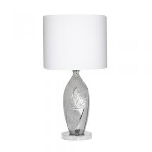 Oaks Lighting Lea Chrome Ceramic with White Shade Table Lamp 