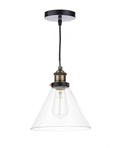 Ray 1 Light Antique Brass and Clear Glass Pendant Light