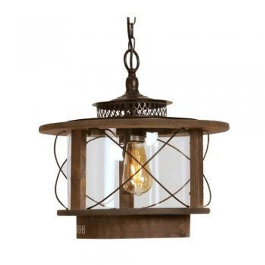 Oaks Lighting Mykyl Dark Wood with Glass Pendant Light  