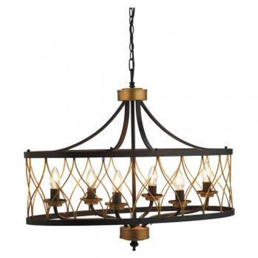 Oaks Lighting Elvar 6 Light Elvar Black with Antique Gold Pendant Light 