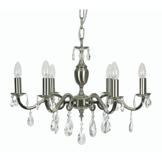 Oaks Lighting Risborough 6 Light Satin Nickel with Crystal Chandelier Pendant Light 