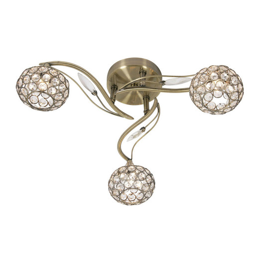 Oaks Lighting Esmee 3 Light Antique Brass with Crystal Semi Flush Ceiling Light 