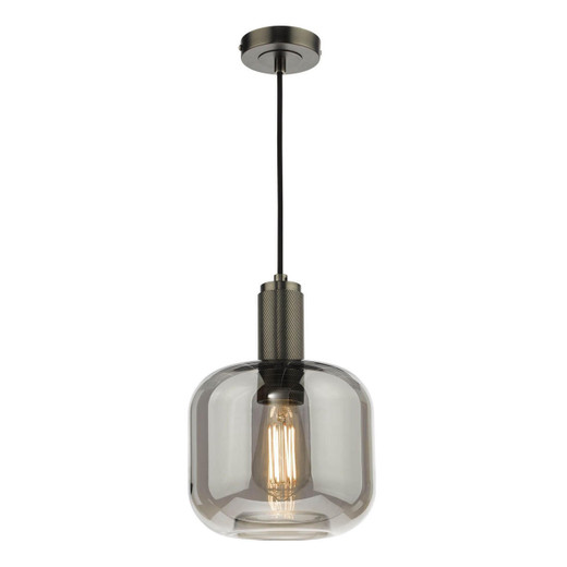 Dar Lighting Nikolas Antique Chrome with Smoked Glass Pendant Light 