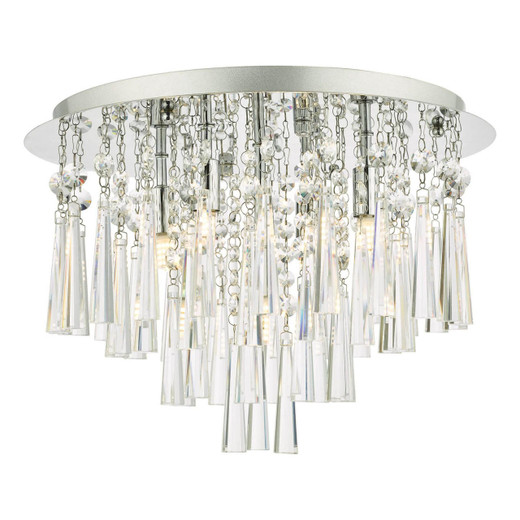 Dar Lighting Iclyn 5 Light Polished Chrome with Crystal Flush Ceiling Light 