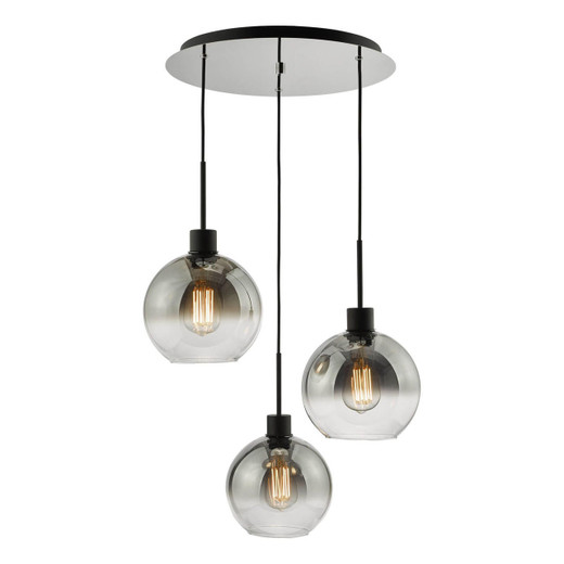 Dar Lighting Lycia 3 Light Black with Smoked Glass Cluster Pendant Light 