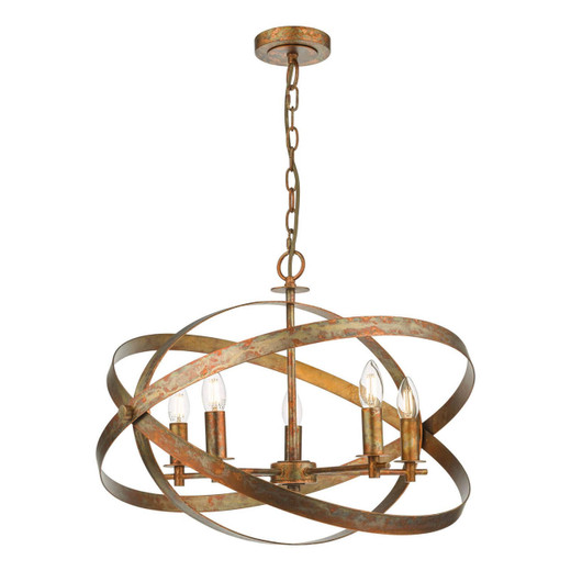 Dar Lighting Nitya 5 Light Mottled Copper Pendant Light 