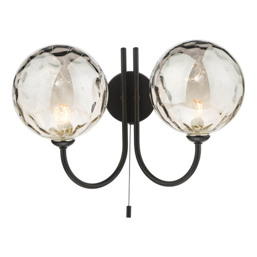 Dar Lighting Jared 2 Light Black with Smoked Glass Wall Light 