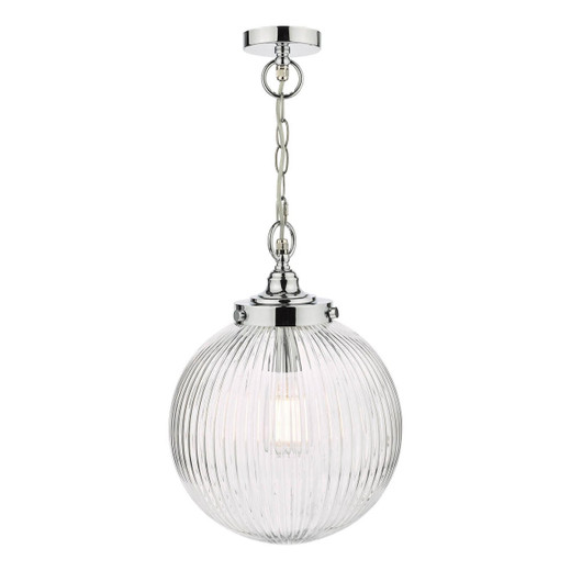 Dar Lighting Tamara Polished Chrome with Ribbed Glass IP44 Bathroom Pendant Light 