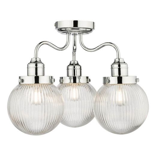 Dar Lighting Tamara 3 Light Polished Chrome with Ribbed Glass IP44 Bathroom Ceiling Light 