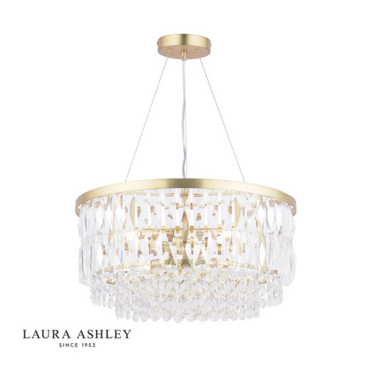 Laura Ashley Rhosill 4 Light Antique Brass with Crystal Pendant Light 