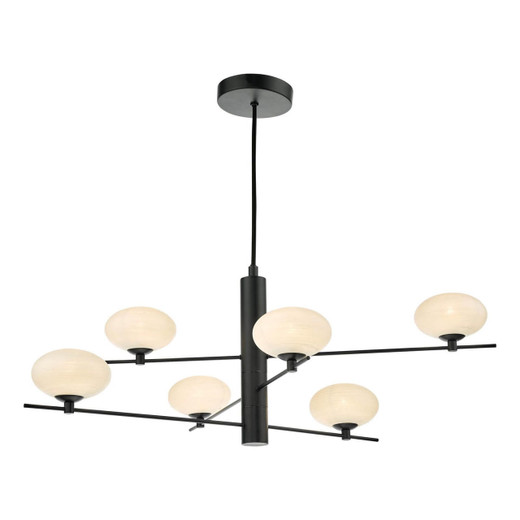 Dar Lighting Jasper 6 Light Black with Opal Glass Pendant Light 