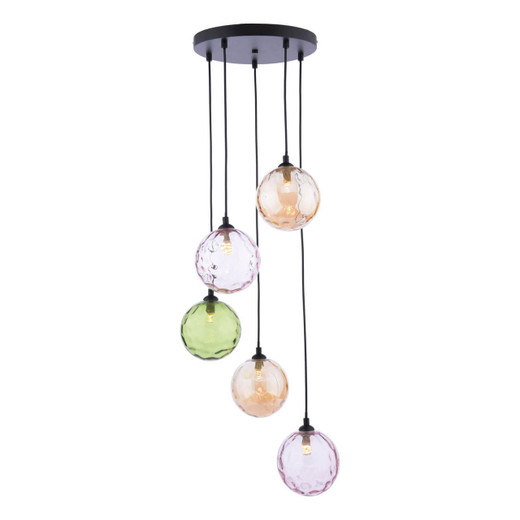 Dar Lighting Federico 5 Light Black with Mixed Coloured Glass Cluster Pendant Light 