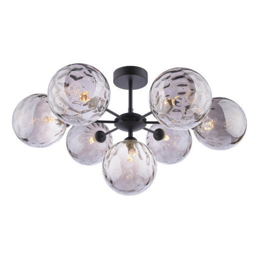 Dar Lighting Cohen 7 Light Black with Smoke Glass Semi Flush Ceiling Light 