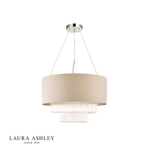Laura Ashley Genevieve 5 Light Grey Shade with Glass Shaded Pendant Light 