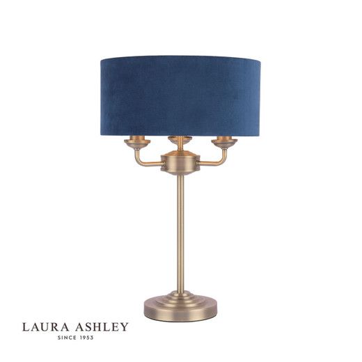 Laura Ashley Sorrento 3 Light Matt Antique Brass with Blue Shaded Table Lamp 