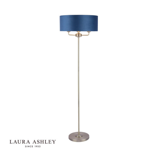 Laura Ashley Sorrento 3 Light Matt Antique Brass with Blue Shaded Floor Lamp 