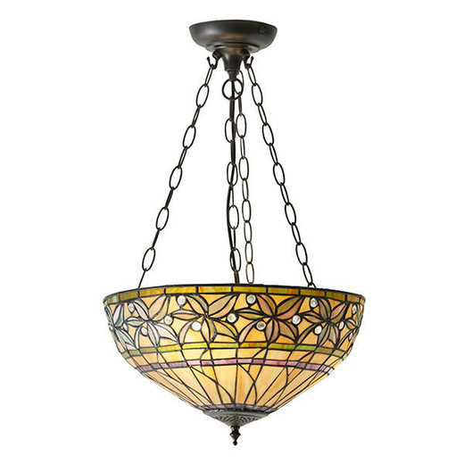 Interiors 1900 Ashtead 3 Light Dark Bronze Inverted Medium Tiffany Pendant Light 