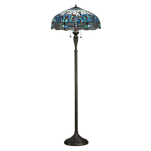 Interiors 1900 Dragonfly Dark Bronze with Blue Tiffany Floor Lamp 