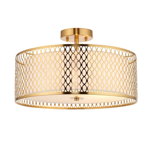 Cordero 3 Light Gold and White Shade Semi-Flush Ceiling Light