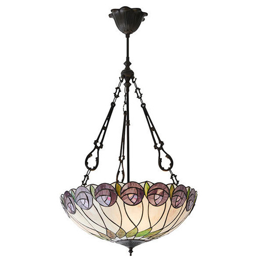 Interiors 1900 Hutchinson 3 Light Dark Bronze Inverted Large Tiffany Pendant Light 