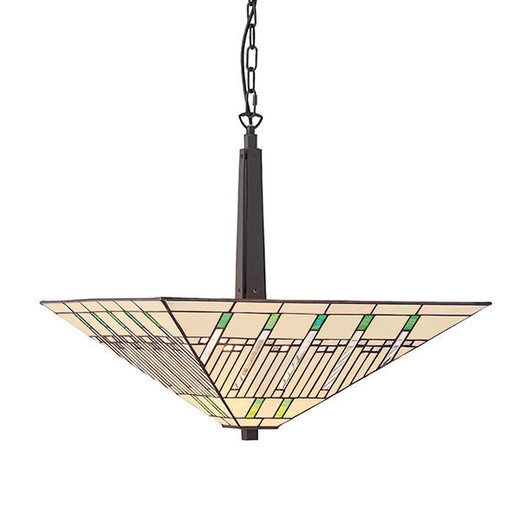 Interiors 1900 Mission 2 Light Dark Bronze Inverted Tiffany Pendant Light 