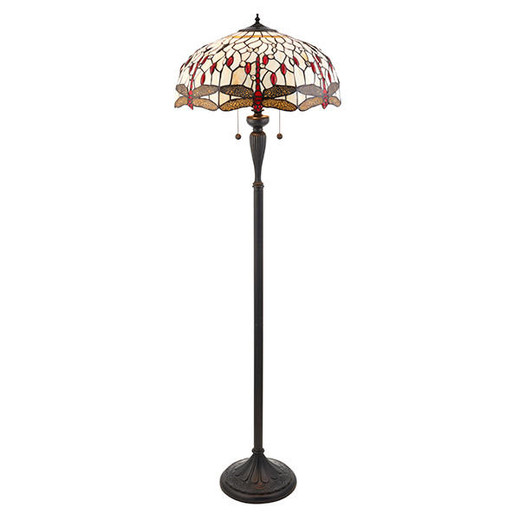 Interiors 1900 Dragonfly 2 Light Dark Bronze with Beige Tiffany Floor Lamp 