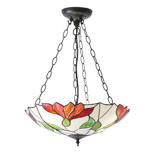 Interiors 1900 Botanica 3 Light Dark Bronze Inverted Tiffany Pendant Light 