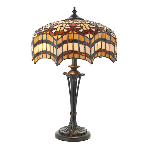 Interiors 1900 Vesta 2 Light Dark Bronze Tiffany Small Table Lamp 