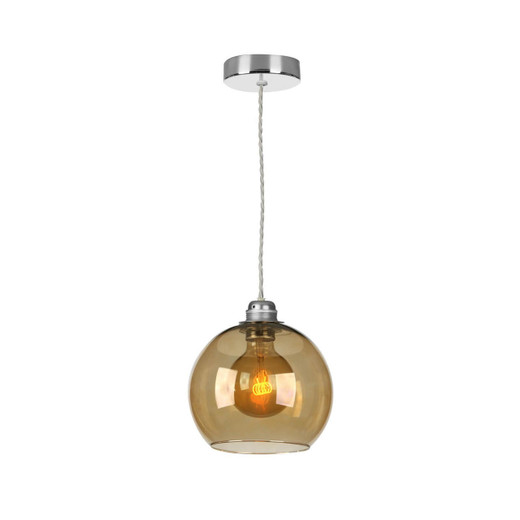 David Hunt Apollo Polished Chrome with Amber Glass Single Pendant Light 