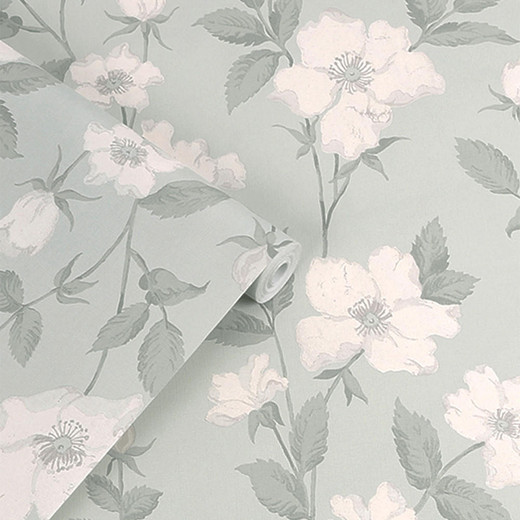 Laura Ashley Homeware Laura Ashley Smoke Green  Fleurir Wallpaper 