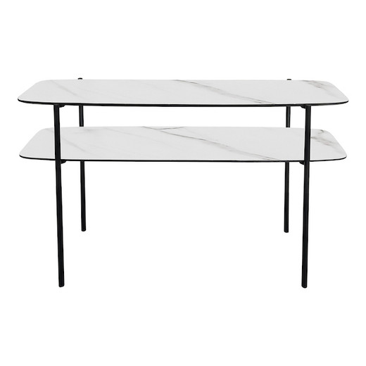 Agnesa 2 Tier Matt Black with Light Marble Effect Console Table