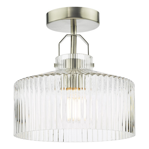 Lenka Satin Nickel with Ribbed Glass Semi Flush Ceiling Light