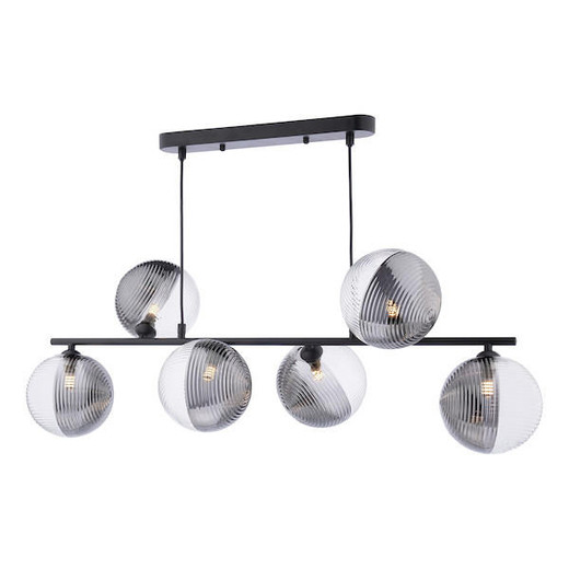 Dar Lighting Spiral 6 Light Matt Black with Smoked and Clear Ribbed Glass Bar Pendant Light 