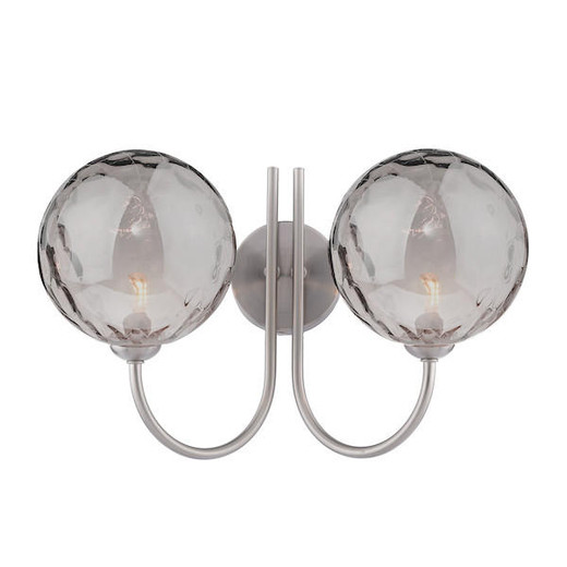 Dar Lighting Jared 2 Light Satin Nickel with Smoked Dimpled Glass Wall Light 