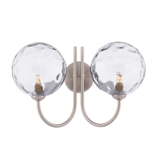 Dar Lighting Jared 2 Light Satin Nickel with Clear Dimpled Glass Wall Light 