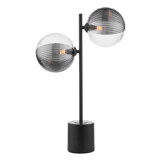 Dar Lighting Spiral 2 Light Matt Black with Smoked and Clear Ribbed Glass Table Lamp 