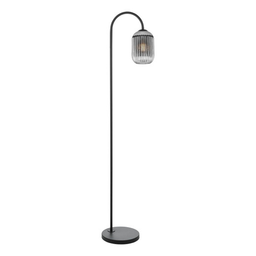 Dar Lighting Idra Matt Black with Smoked Ribbed Glass Floor Lamp 